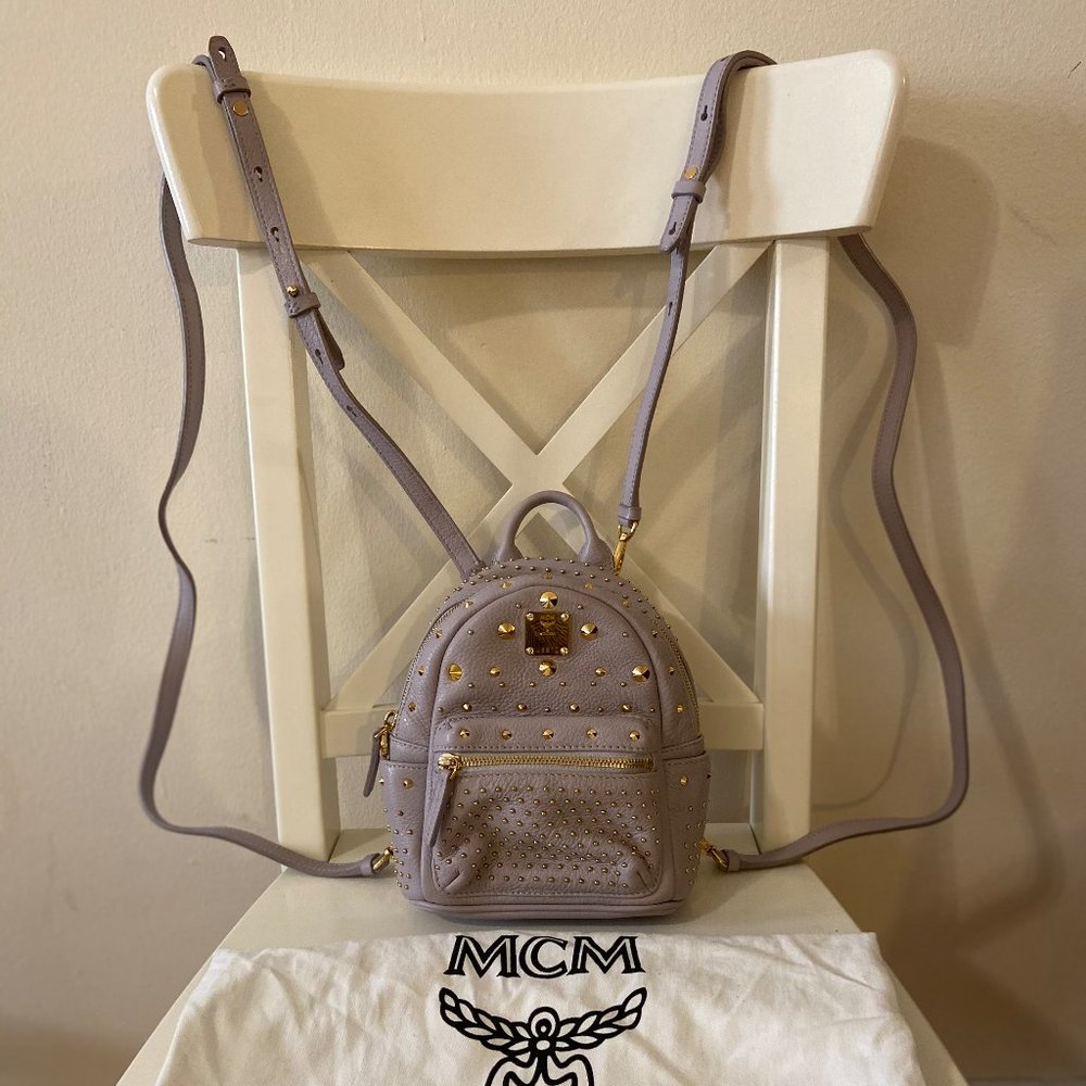 MCM Stud X-mini Pink Calfskin Leather Backpack